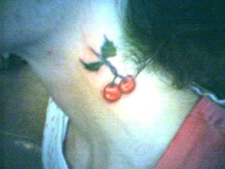 cherry tattoo. Cherry Tattoo Design On Neck