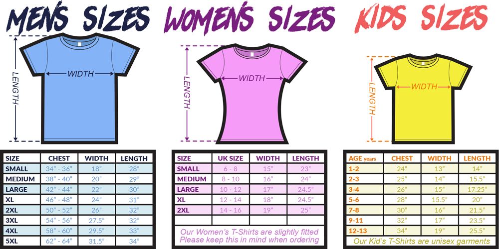 Mens T Shirt Size Chart 