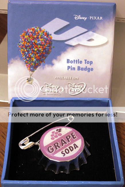   NEW Pixar UP Ellie Badge Grape Soda Cap Collectors Pin w/ Box  