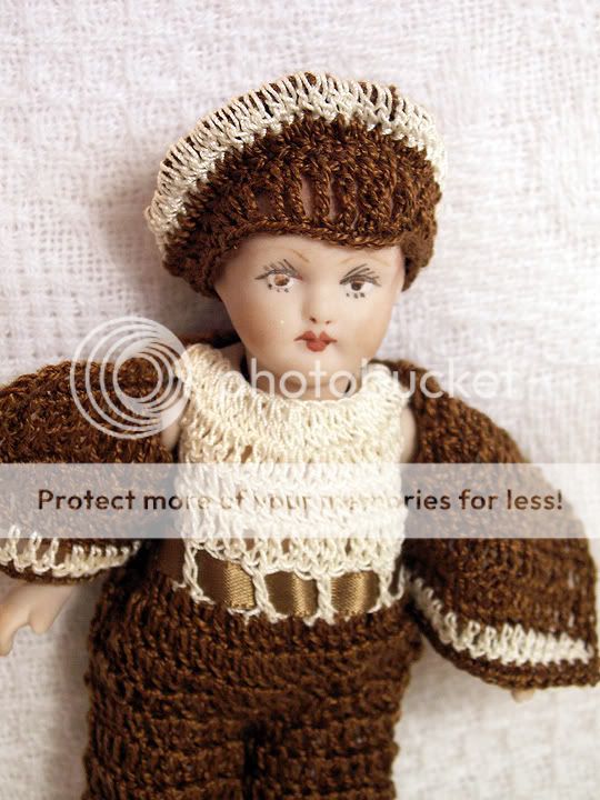   Set for 5 Miniature Antique All Bisque Doll Romper Coat Hat  