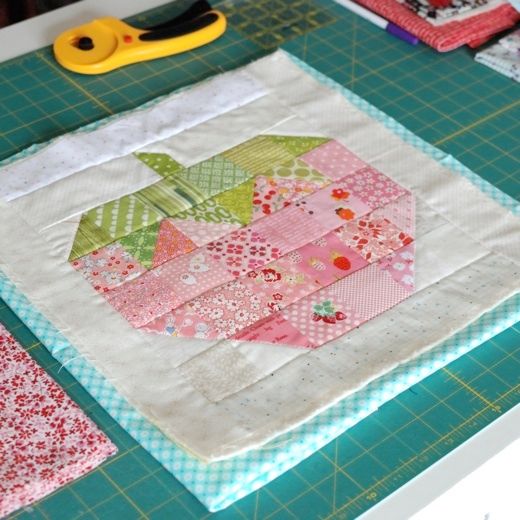  Retro Mama | scrappy strawberry block WIP from Lori Holt's Farm Girl Vintage book